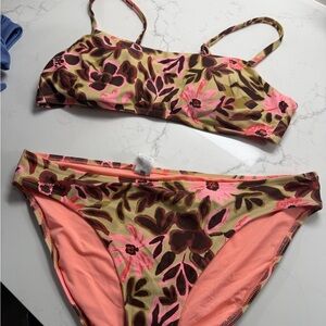 aerie Floral Bikini Set in Olive, Pink and Brown